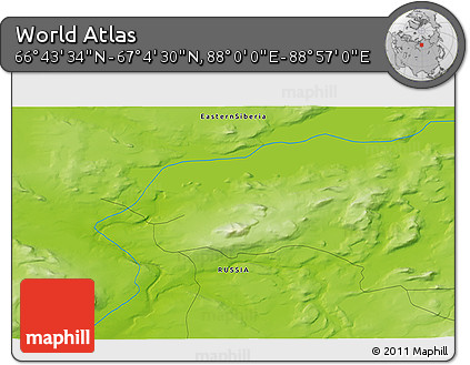Physical 3D Map of the Area around 66° 54' 2" N, 88° 28' 29" E