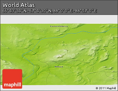 Physical 3D Map of the Area around 66° 54' 2" N, 88° 28' 29" E