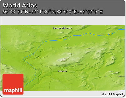 Physical 3D Map of the Area around 66° 54' 2" N, 88° 28' 29" E