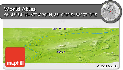 Physical Panoramic Map of the Area around 66° 54' 2" N, 88° 28' 29" E