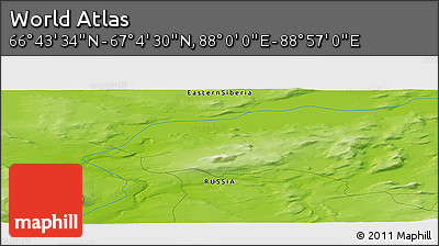Physical Panoramic Map of the Area around 66° 54' 2" N, 88° 28' 29" E