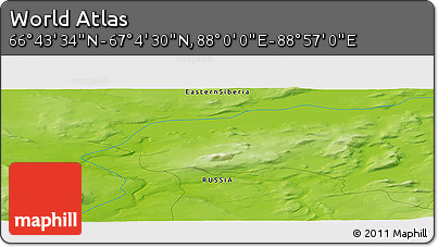 Physical Panoramic Map of the Area around 66° 54' 2" N, 88° 28' 29" E
