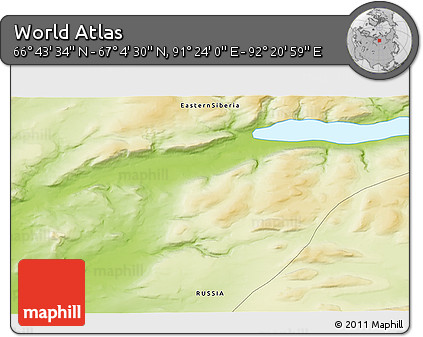 Physical 3D Map of the Area around 66° 54' 2" N, 91° 52' 30" E