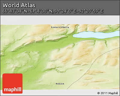 Physical 3D Map of the Area around 66° 54' 2" N, 91° 52' 30" E