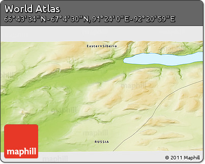 Physical 3D Map of the Area around 66° 54' 2" N, 91° 52' 30" E