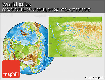 Physical Location Map of the Area around 66° 54' 2" N, 91° 52' 30" E