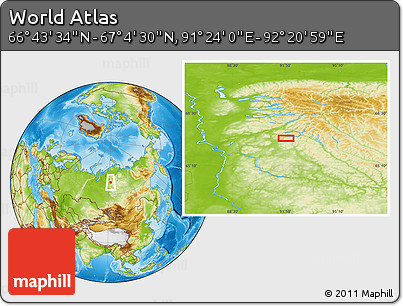 Physical Location Map of the Area around 66° 54' 2" N, 91° 52' 30" E