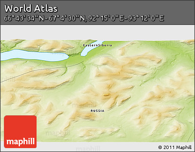 Physical 3D Map of the Area around 66° 54' 2" N, 92° 43' 29" E