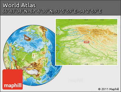 Physical Location Map of the Area around 66° 54' 2" N, 93° 34' 29" E