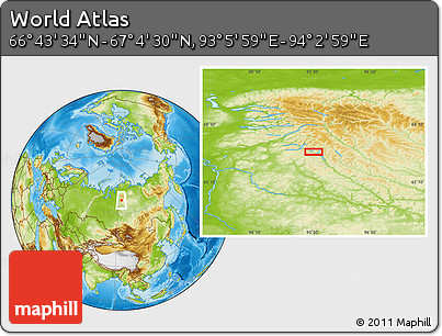 Physical Location Map of the Area around 66° 54' 2" N, 93° 34' 29" E