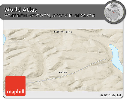 Shaded Relief 3D Map of the Area around 66° 54' 2" N, 94° 25' 30" E