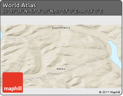 Shaded Relief 3D Map of the Area around 66° 54' 2" N, 94° 25' 30" E