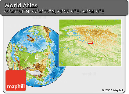 Physical Location Map of the Area around 66° 54' 2" N, 94° 25' 30" E