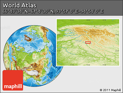 Physical Location Map of the Area around 66° 54' 2" N, 94° 25' 30" E