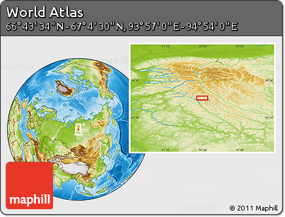 Physical Location Map of the Area around 66° 54' 2" N, 94° 25' 30" E