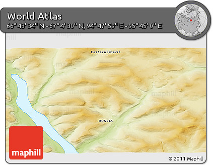 Physical 3D Map of the Area around 66° 54' 2" N, 95° 16' 30" E