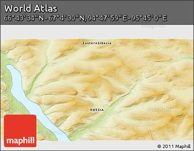 Physical 3D Map of the Area around 66° 54' 2" N, 95° 16' 30" E