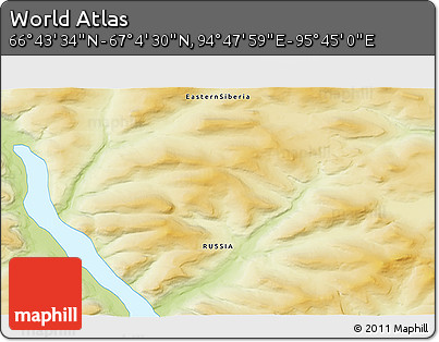 Physical 3D Map of the Area around 66° 54' 2" N, 95° 16' 30" E