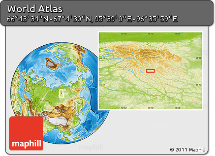 Physical Location Map of the Area around 66° 54' 2" N, 96° 7' 30" E