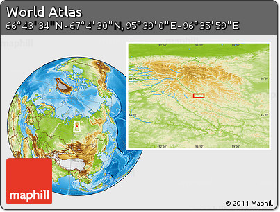 Physical Location Map of the Area around 66° 54' 2" N, 96° 7' 30" E