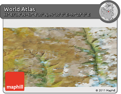 Satellite 3D Map of the Area around 66° 54' 2" N, 96° 58' 29" E