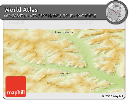 Physical 3D Map of the Area around 66° 54' 2" N, 99° 31' 30" E