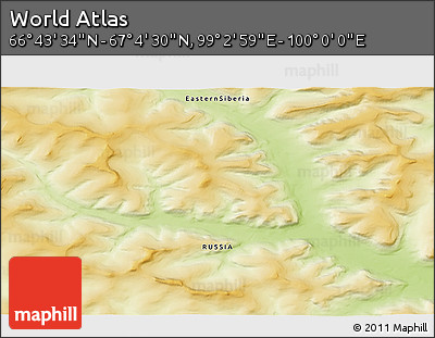 Physical 3D Map of the Area around 66° 54' 2" N, 99° 31' 30" E