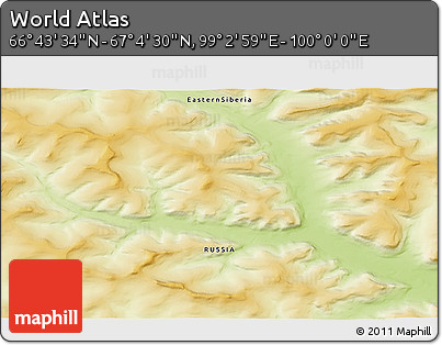 Physical 3D Map of the Area around 66° 54' 2" N, 99° 31' 30" E