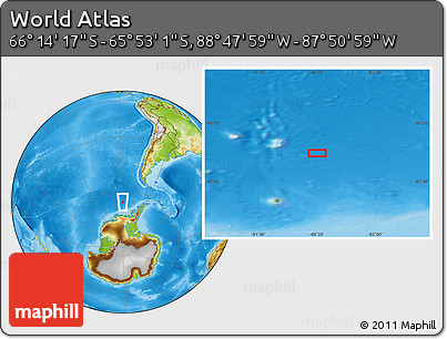 Physical Location Map of the Area around 66° 3' 39" S, 88° 19' 29" W
