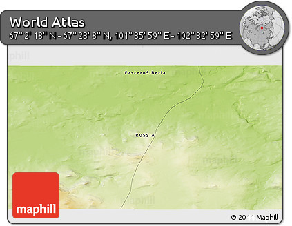 Physical 3D Map of the Area around 67° 12' 43" N, 102° 4' 29" E
