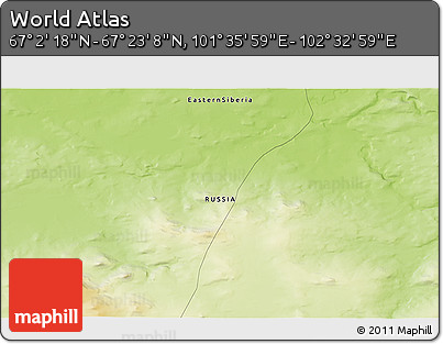 Physical 3D Map of the Area around 67° 12' 43" N, 102° 4' 29" E