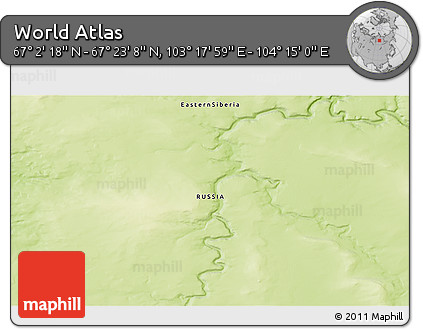 Physical 3D Map of the Area around 67° 12' 43" N, 103° 46' 30" E