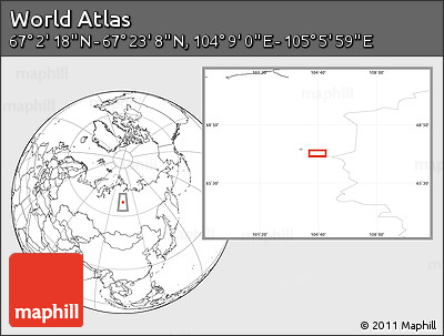 Blank Location Map of the Area around 67° 12' 43" N, 104° 37' 30" E
