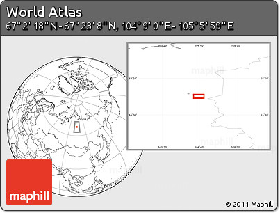 Blank Location Map of the Area around 67° 12' 43" N, 104° 37' 30" E