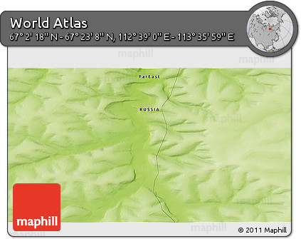 Physical 3D Map of the Area around 67° 12' 43" N, 113° 7' 30" E