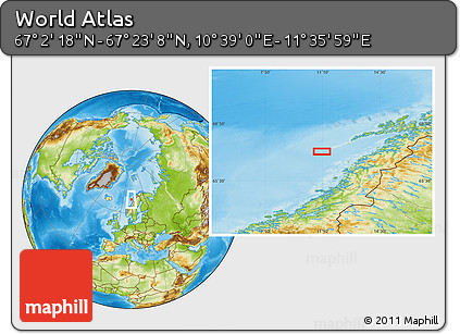 Physical Location Map of the Area around 67° 12' 43" N, 11° 7' 30" E