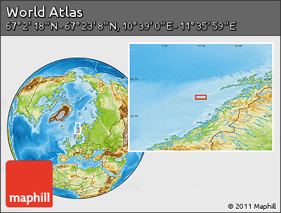 Physical Location Map of the Area around 67° 12' 43" N, 11° 7' 30" E
