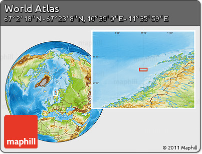 Physical Location Map of the Area around 67° 12' 43" N, 11° 7' 30" E
