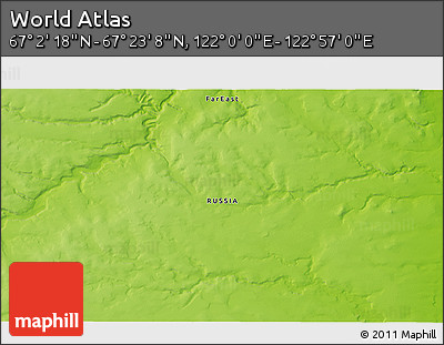 Physical 3D Map of the Area around 67° 12' 43" N, 122° 28' 29" E