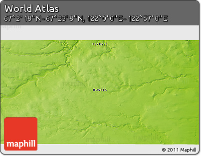 Physical 3D Map of the Area around 67° 12' 43" N, 122° 28' 29" E