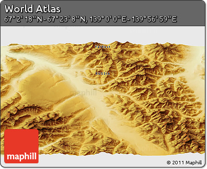 Physical 3D Map of the Area around 67° 12' 43" N, 139° 28' 29" E