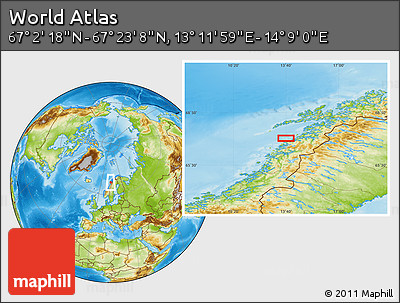Physical Location Map of the Area around 67° 12' 43" N, 13° 40' 30" E
