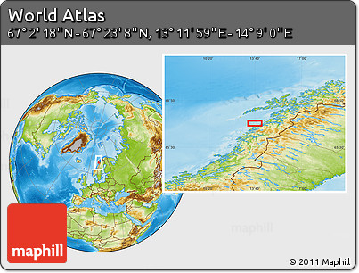 Physical Location Map of the Area around 67° 12' 43" N, 13° 40' 30" E