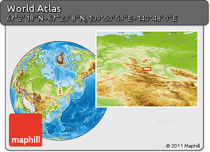Physical Location Map of the Area around 67° 12' 43" N, 140° 19' 29" E