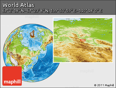 Physical Location Map of the Area around 67° 12' 43" N, 140° 19' 29" E