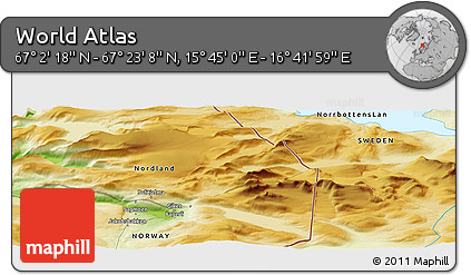 Physical Panoramic Map of the Area around 67° 12' 43" N, 16° 13' 30" E