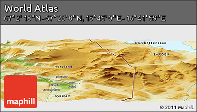 Physical Panoramic Map of the Area around 67° 12' 43" N, 16° 13' 30" E
