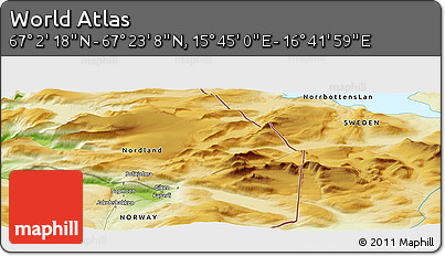 Physical Panoramic Map of the Area around 67° 12' 43" N, 16° 13' 30" E