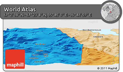 Political Panoramic Map of the Area around 67° 12' 43" N, 16° 13' 30" E