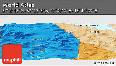 Political Panoramic Map of the Area around 67° 12' 43" N, 16° 13' 30" E